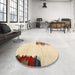 Round Contemporary Sun Yellow Solid Rug in a Office, con1510