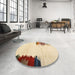 Round Machine Washable Contemporary Sun Yellow Rug in a Office, wshcon1510