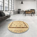 Round Machine Washable Contemporary Metallic Gold Rug in a Office, wshcon1512