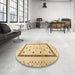 Round Contemporary Metallic Gold Solid Rug in a Office, con1512