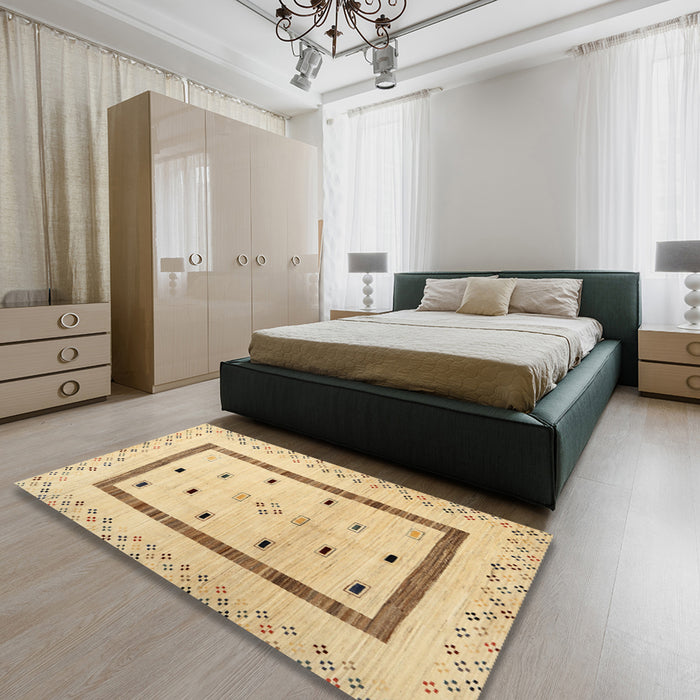 Machine Washable Contemporary Metallic Gold Rug in a Bedroom, wshcon1512