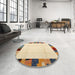 Round Machine Washable Contemporary Sun Yellow Rug in a Office, wshcon1513