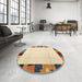 Round Contemporary Sun Yellow Solid Rug in a Office, con1513