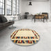 Round Contemporary Sun Yellow Solid Rug in a Office, con1514