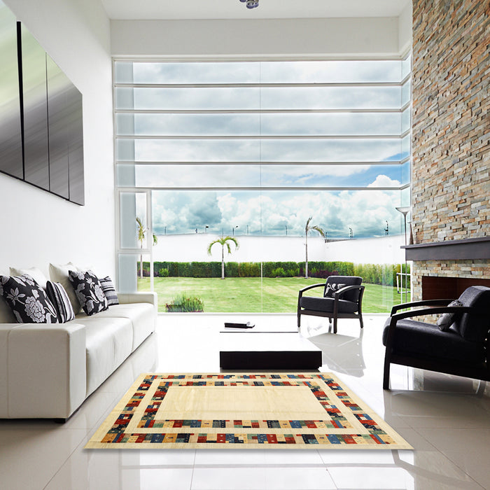 Square Contemporary Sun Yellow Solid Rug in a Living Room, con1514