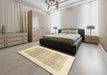 Contemporary Khaki Gold Solid Rug in a Bedroom, con1517