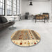 Round Machine Washable Contemporary Gold Brown Rug in a Office, wshcon1518