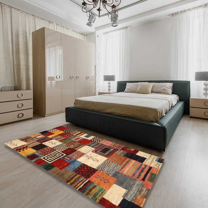Contemporary Red Modern Rug in a Bedroom, con1519
