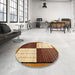 Round Contemporary Brown Red Modern Rug in a Office, con1520