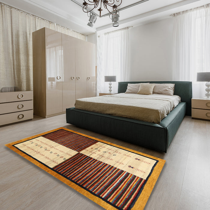 Machine Washable Contemporary Brown Red Rug in a Bedroom, wshcon1520