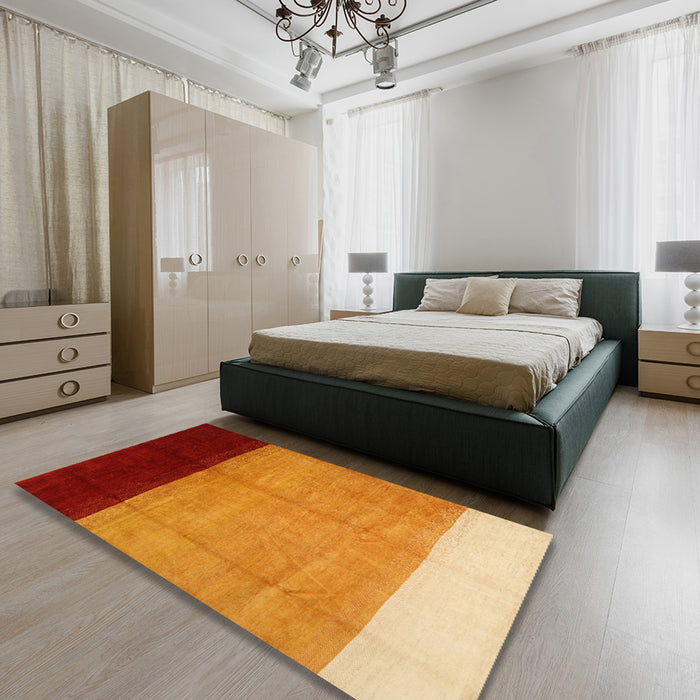 Contemporary Scarlet Red Modern Rug in a Bedroom, con1524