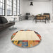 Round Contemporary Khaki Gold Solid Rug in a Office, con1526