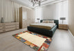 Contemporary Khaki Gold Solid Rug in a Bedroom, con1526