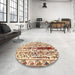 Round Machine Washable Contemporary Brown Gold Rug in a Office, wshcon1529