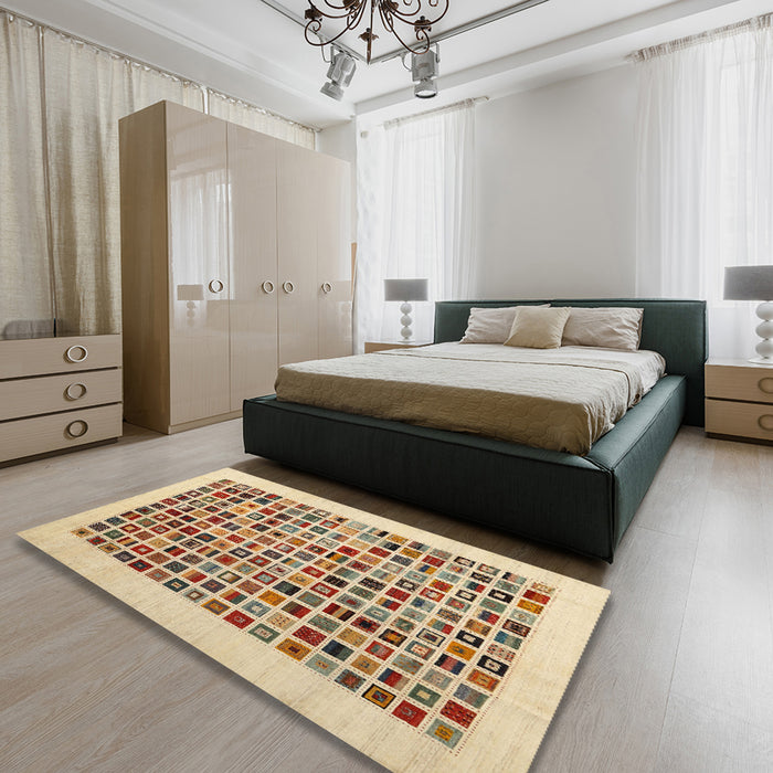 Machine Washable Contemporary Brown Gold Rug in a Bedroom, wshcon1531
