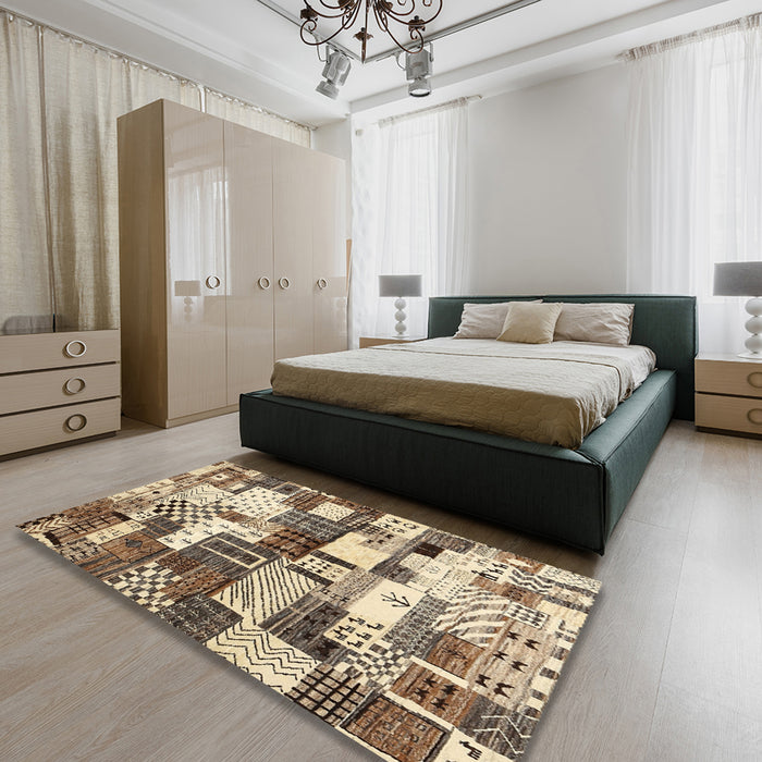 Machine Washable Contemporary Sepia Brown Rug in a Bedroom, wshcon1532