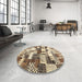 Round Machine Washable Contemporary Sepia Brown Rug in a Office, wshcon1532