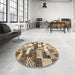 Round Contemporary Reddish Brown Southwestern Rug in a Office, con1532