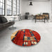 Round Contemporary Red Modern Rug in a Office, con1536