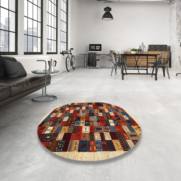 Round Machine Washable Contemporary Saffron Red Rug in a Office, wshcon1539