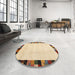 Round Machine Washable Contemporary Sun Yellow Rug in a Office, wshcon1540