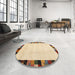 Round Contemporary Sun Yellow Solid Rug in a Office, con1540