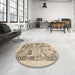 Round Contemporary Dark Almond Brown Modern Rug in a Office, con1542