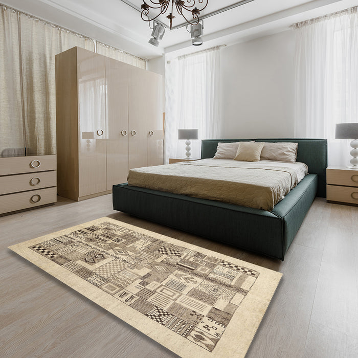 Machine Washable Contemporary Dark Almond Brown Rug in a Bedroom, wshcon1542