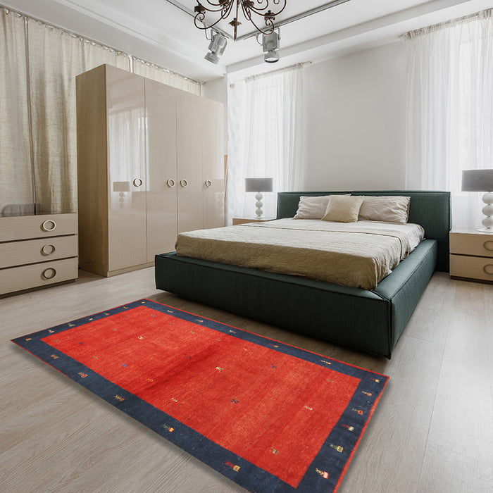 Machine Washable Contemporary Chestnut Brown Rug in a Bedroom, wshcon1548