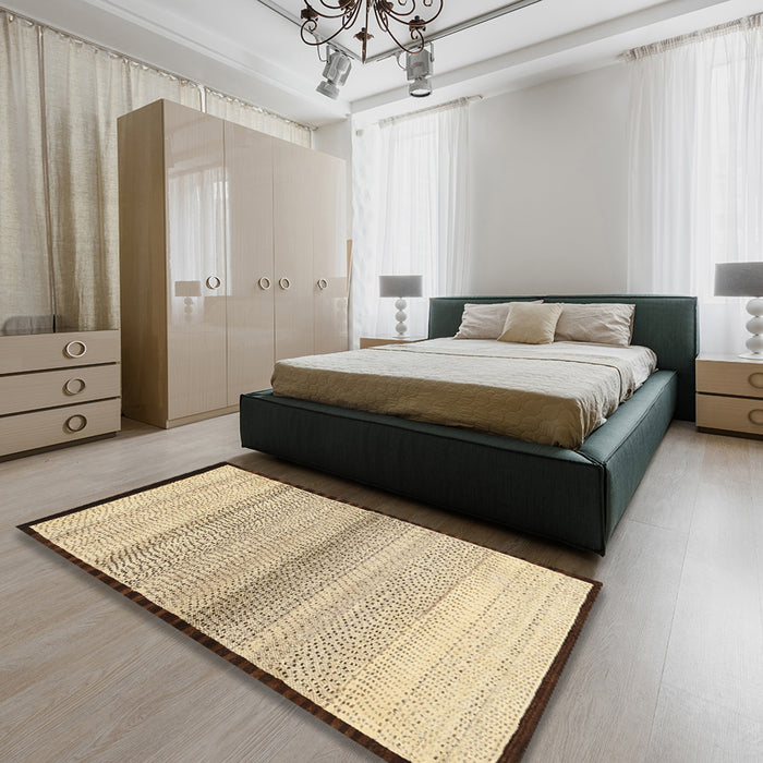 Machine Washable Contemporary Brown Gold Rug in a Bedroom, wshcon1549