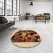 Round Machine Washable Contemporary Yellow Orange Rug in a Office, wshcon1551