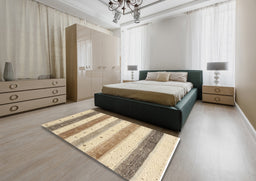Contemporary Khaki Gold Solid Rug in a Bedroom, con1552