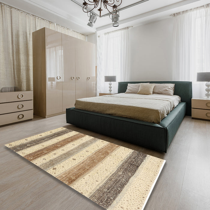 Machine Washable Contemporary Khaki Gold Rug in a Bedroom, wshcon1552