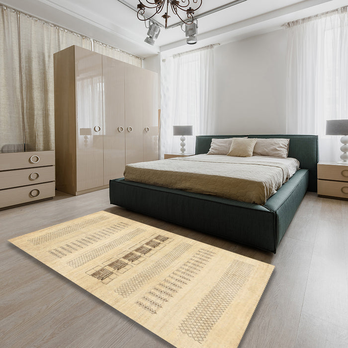 Machine Washable Contemporary Brown Gold Rug in a Bedroom, wshcon1553