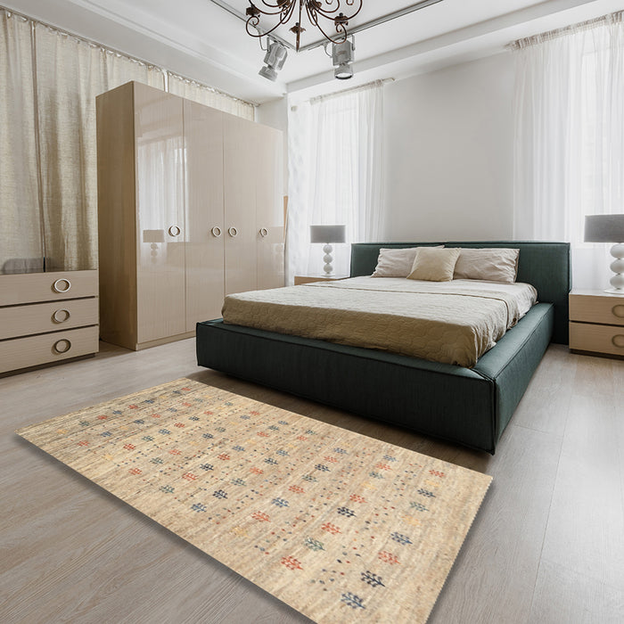 Contemporary Light Copper Gold Modern Rug in a Bedroom, con1557