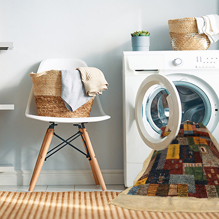 Machine Washable Contemporary Metallic Gold Rug in a Washing Machine, wshcon1558