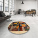 Round Contemporary Metallic Gold Modern Rug in a Office, con1558