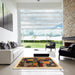 Square Machine Washable Contemporary Metallic Gold Rug in a Living Room, wshcon1558