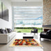 Square Contemporary Fire Brick Red Modern Rug in a Living Room, con1559