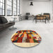 Round Machine Washable Contemporary Fire Brick Red Rug in a Office, wshcon1559