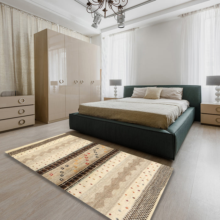 Contemporary Dark Almond Brown Modern Rug in a Bedroom, con1561