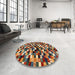 Round Contemporary Copper Green Modern Rug in a Office, con1562