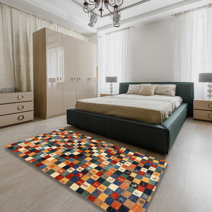Machine Washable Contemporary Brass Green Rug in a Bedroom, wshcon1562