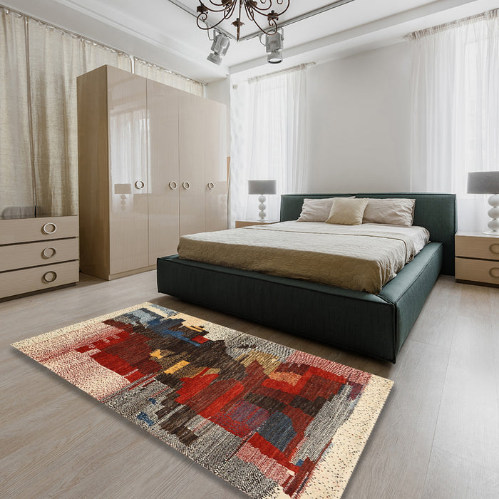 Contemporary Saffron Red Modern Rug in a Bedroom, con1563