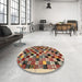 Round Contemporary Saffron Red Modern Rug in a Office, con1564