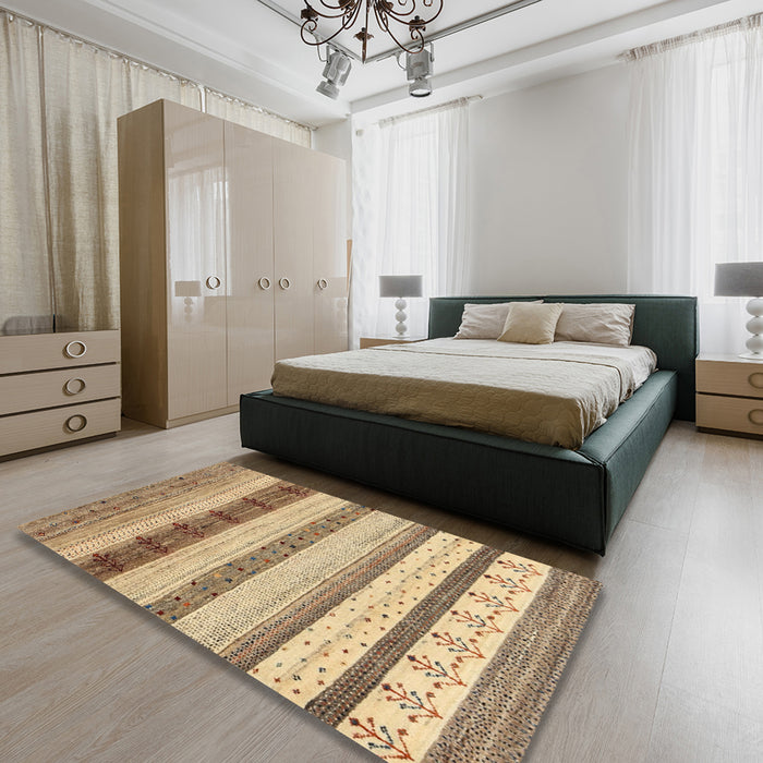 Contemporary Light Brown Modern Rug in a Bedroom, con1565