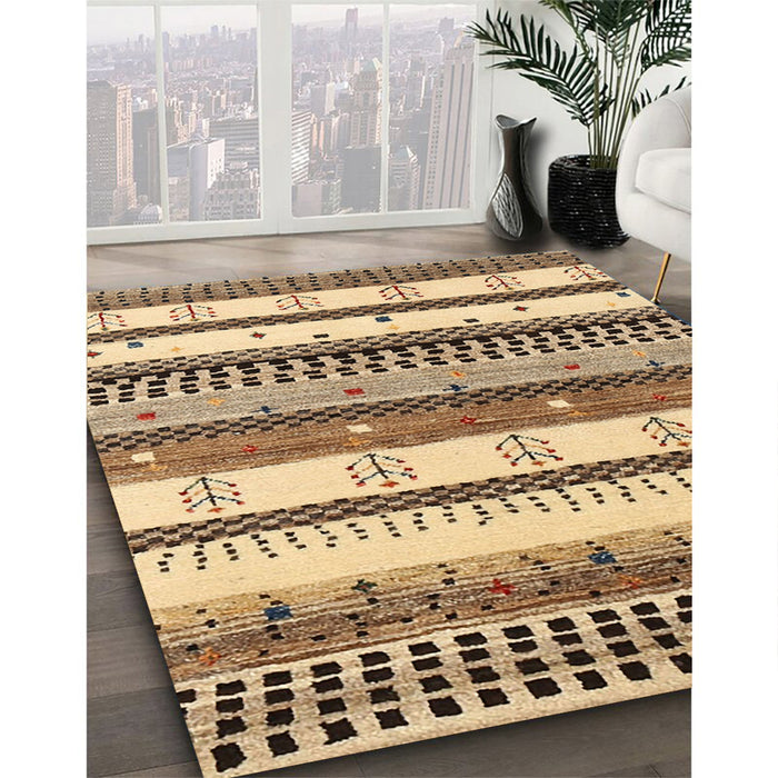 Contemporary Sienna Brown Modern Rug in Family Room, con1566