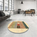 Round Contemporary Brown Gold Solid Rug in a Office, con1567