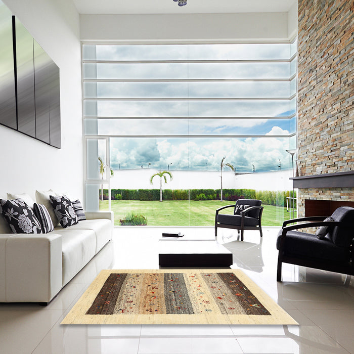 Square Machine Washable Contemporary Brown Gold Rug in a Living Room, wshcon1568