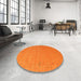 Round Machine Washable Contemporary Orange Red Rug in a Office, wshcon156